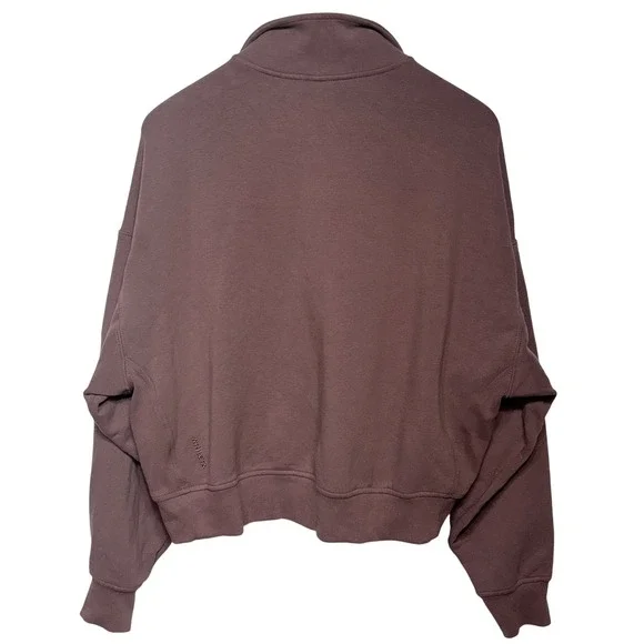 Athleta Quarter Zip Fleece Cropped‎ Sweatshirt Taupe Women's Size L Loungewear - Picture 7 of 10